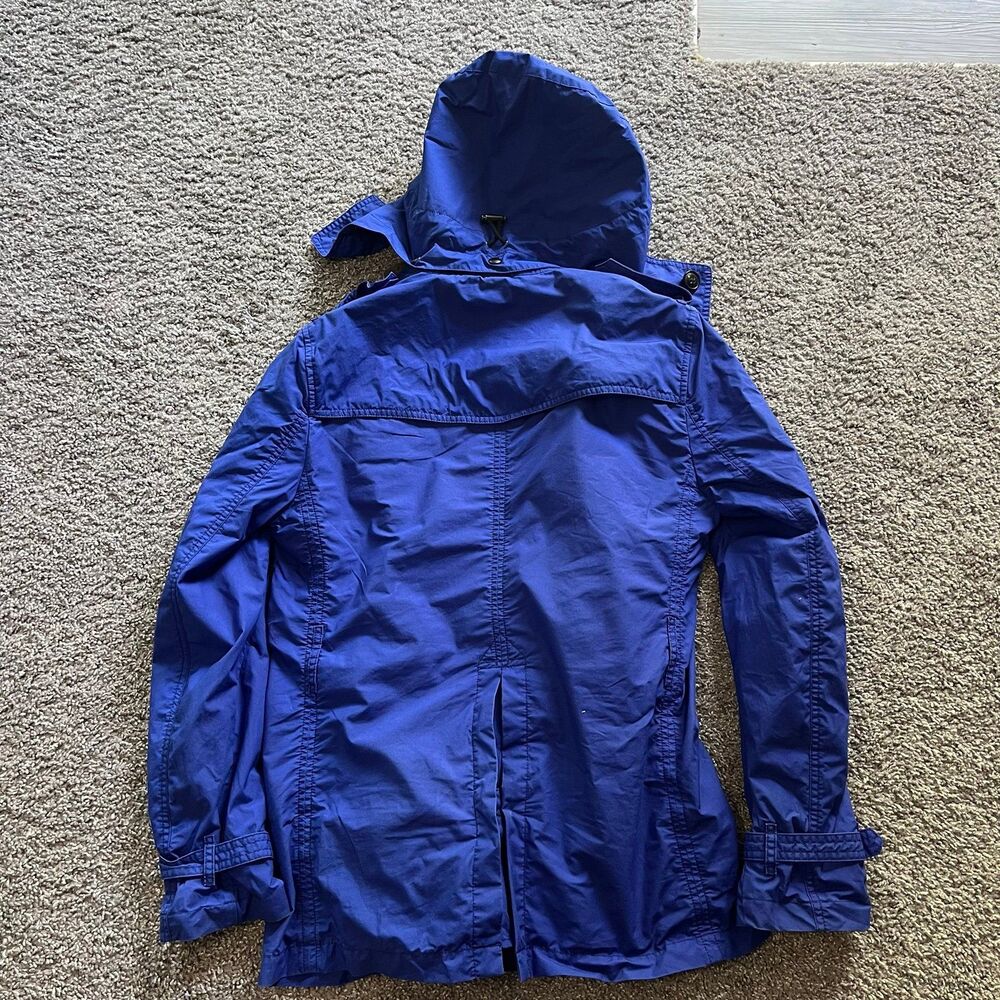 Burberry Brit Mid Length Belted Trench Coat Hooded Cobalt Blue Women’s Small - Picture 2 of 9